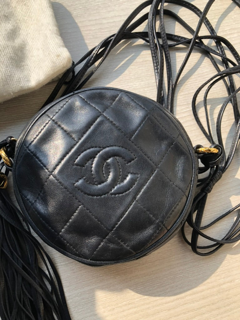 Chanel quilted round fringe crossbody