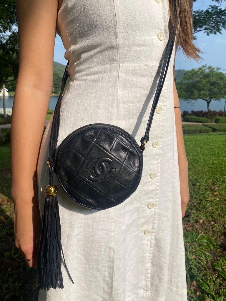 Chanel quilted round fringe crossbody