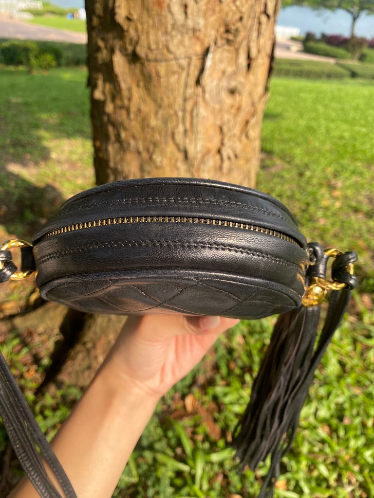 Chanel quilted round fringe crossbody