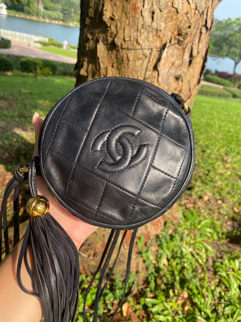 Chanel quilted round fringe crossbody