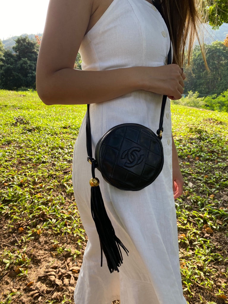 Chanel quilted round fringe crossbody