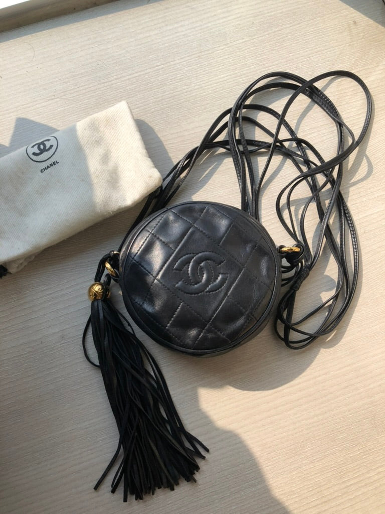 Chanel quilted round fringe crossbody