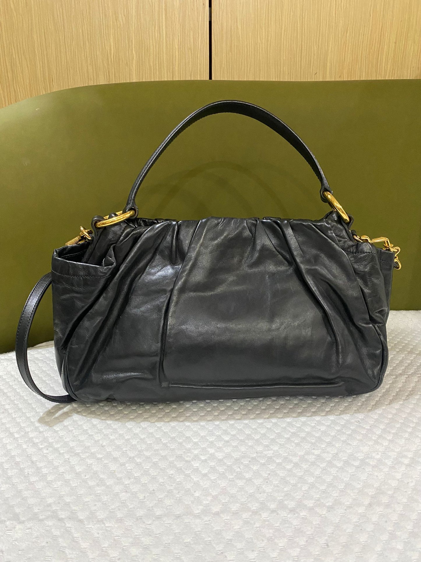 Prada Dressy Black Leather Dumpling 2-in-1 Handbag Bag