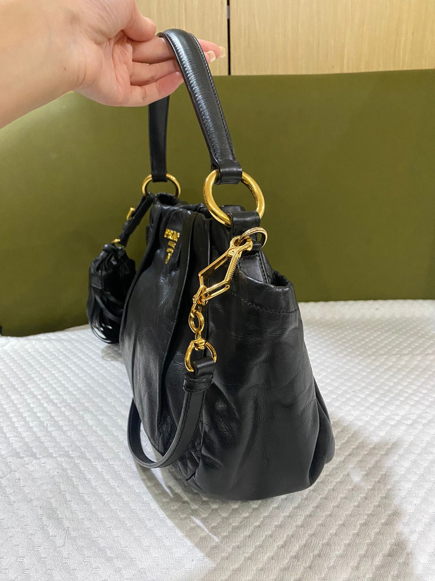 Prada Dressy Black Leather Dumpling 2-in-1 Handbag Bag