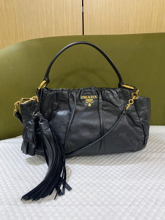 Prada Dressy Black Leather Dumpling 2-in-1 Handbag Bag