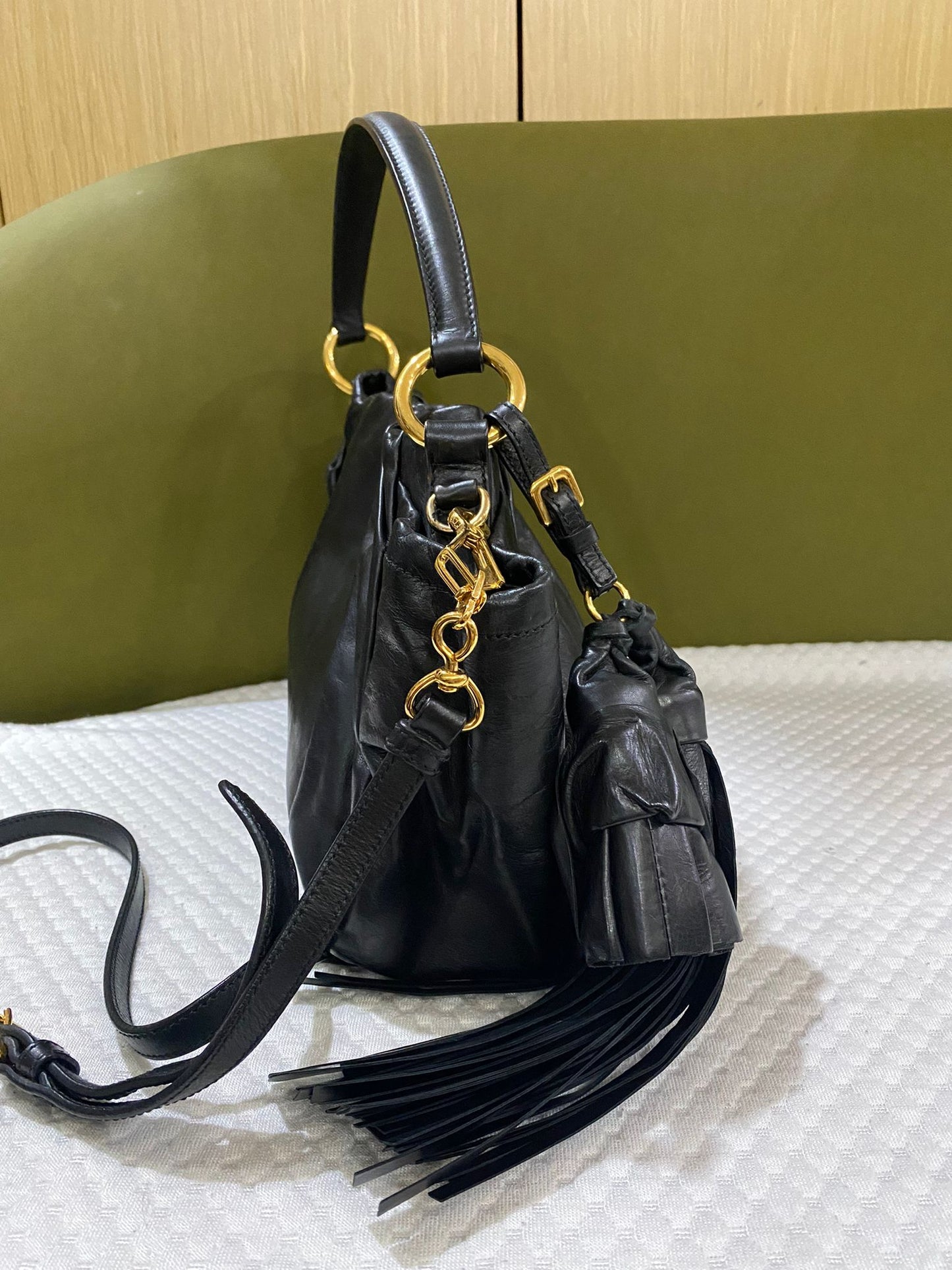 Prada Dressy Black Leather Dumpling 2-in-1 Handbag Bag