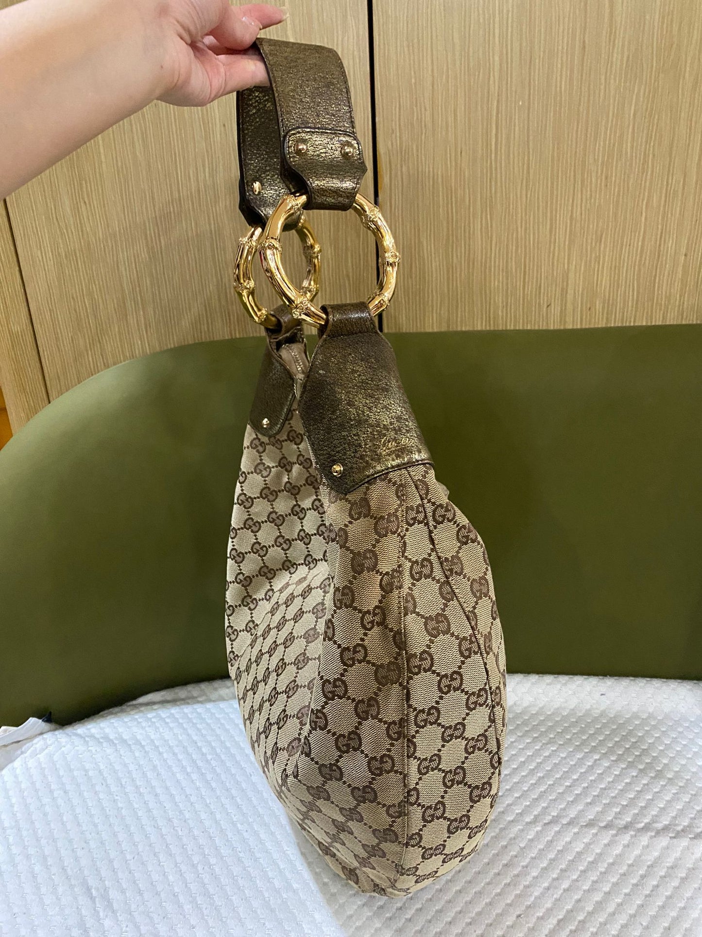 Gucci Amalfi Monogram Bamboo Hobo Shoulder Bag