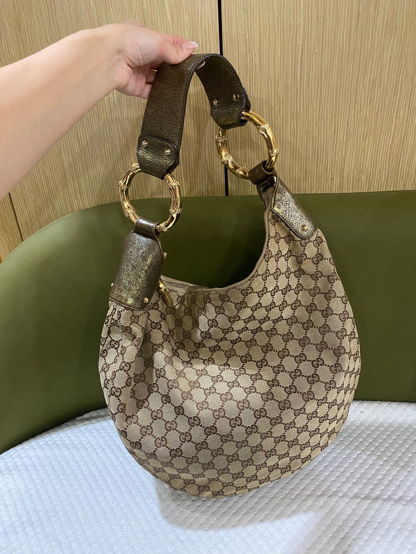 Gucci Amalfi Monogram Bamboo Hobo Shoulder Bag