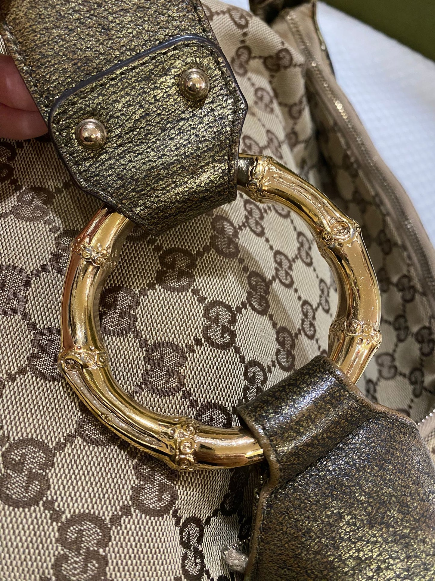 Gucci Amalfi Monogram Bamboo Hobo Shoulder Bag