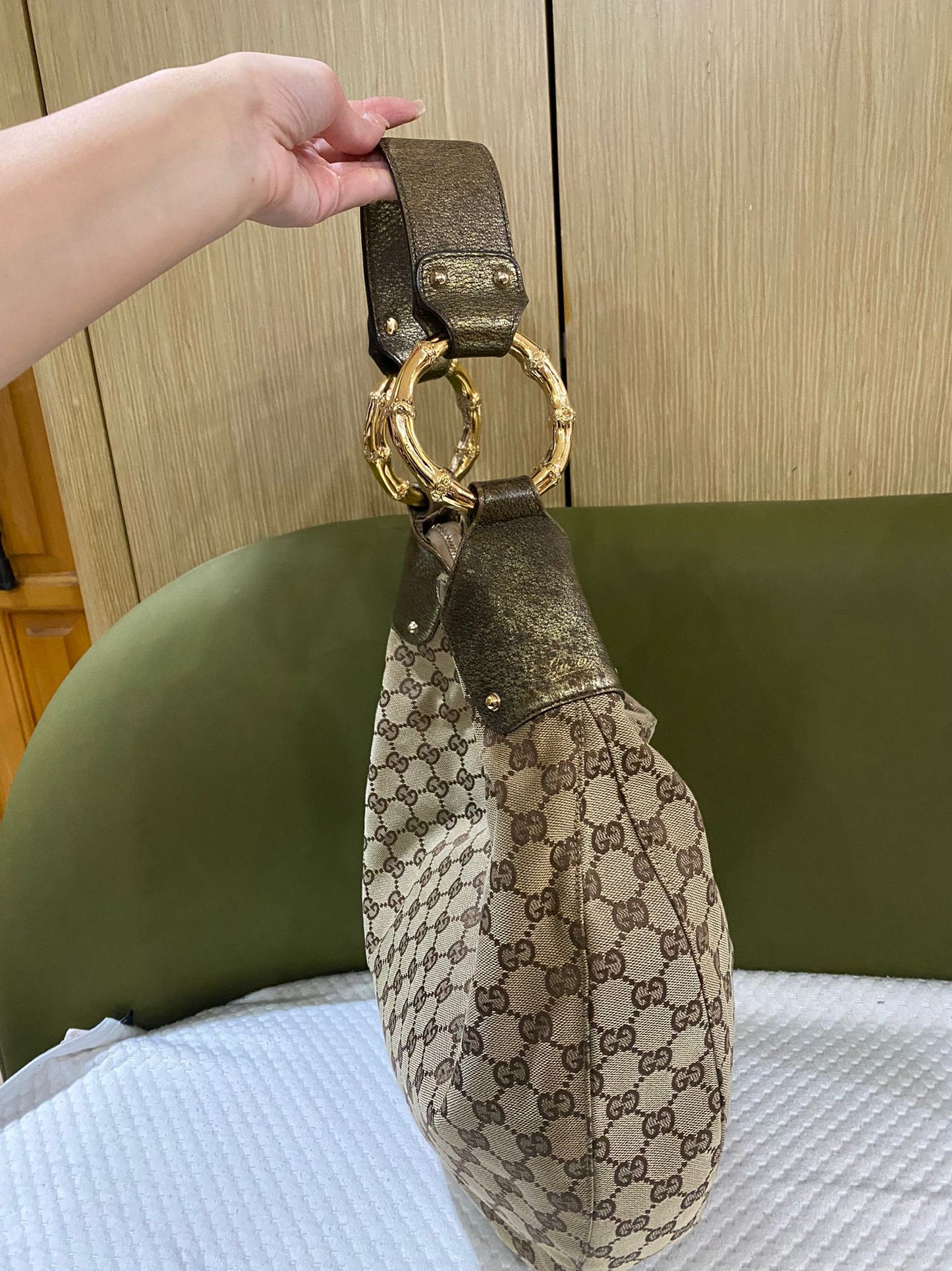 Gucci Amalfi Monogram Bamboo Hobo Shoulder Bag