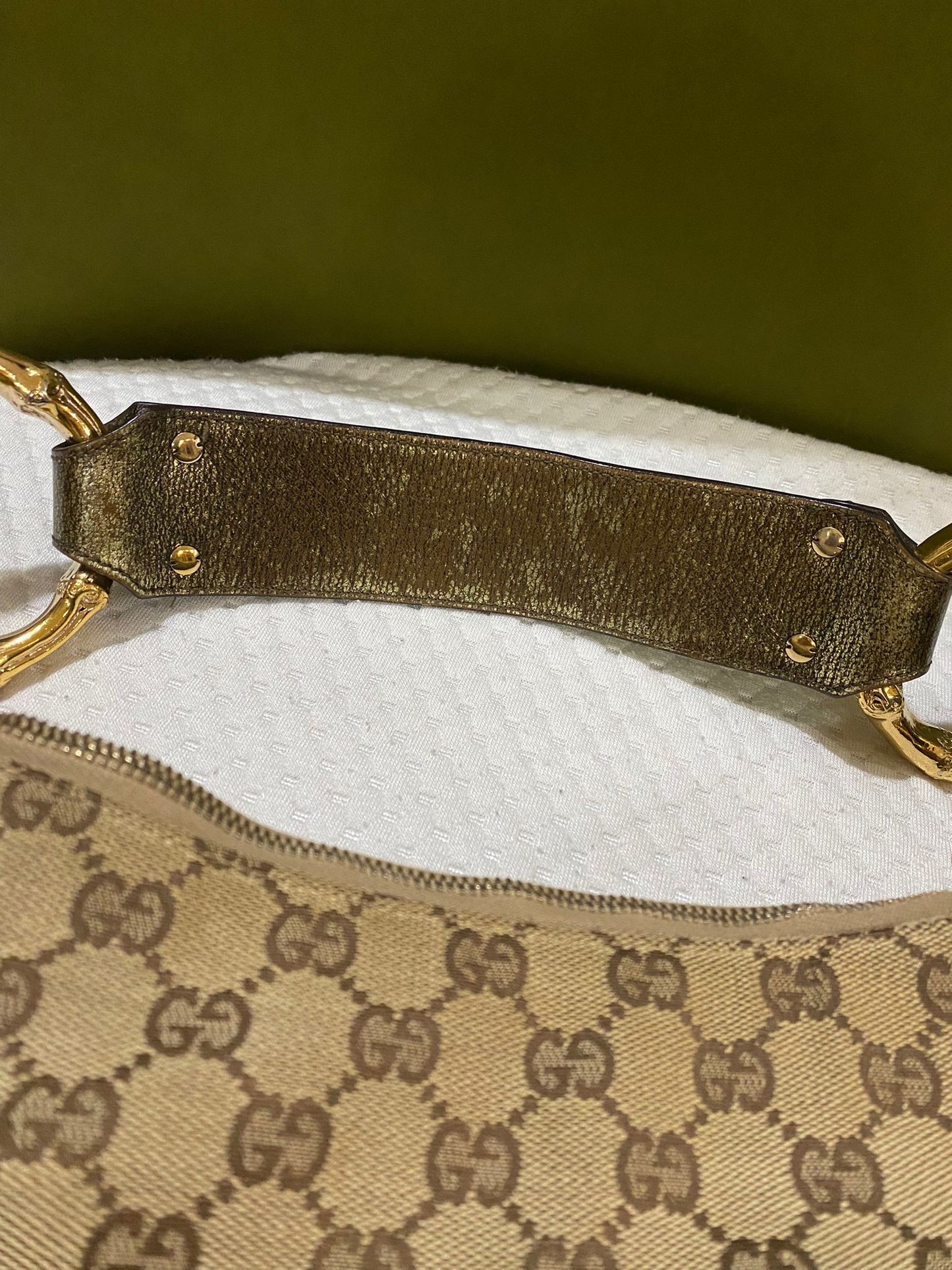Gucci Amalfi Monogram Bamboo Hobo Shoulder Bag