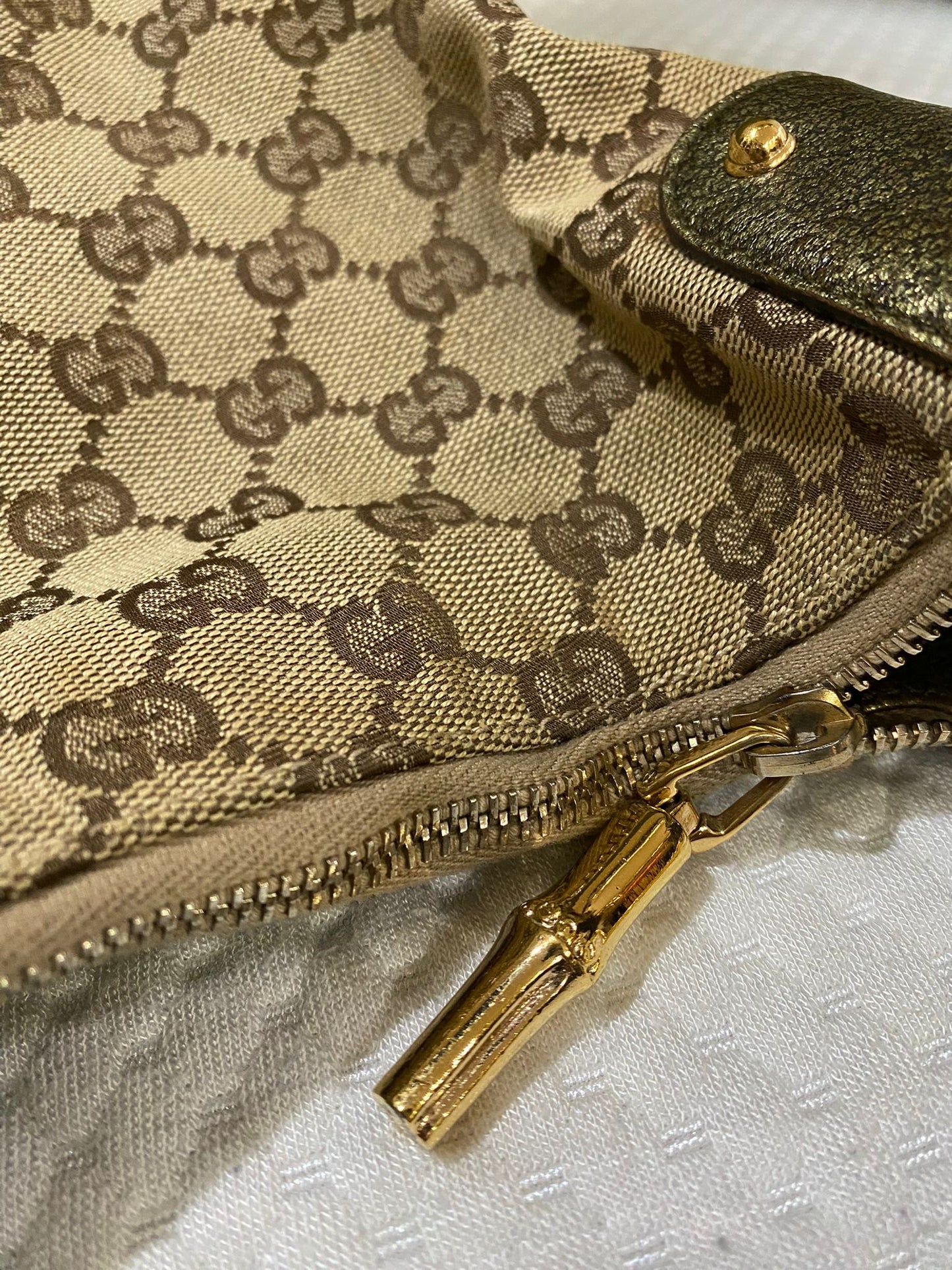 Gucci Amalfi Monogram Bamboo Hobo Shoulder Bag