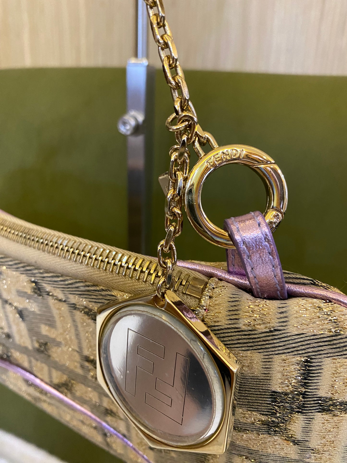 Fendi 2002 Limited Edition Gold Lilac Zucca Monogram Mini Chain Shoulder Bag