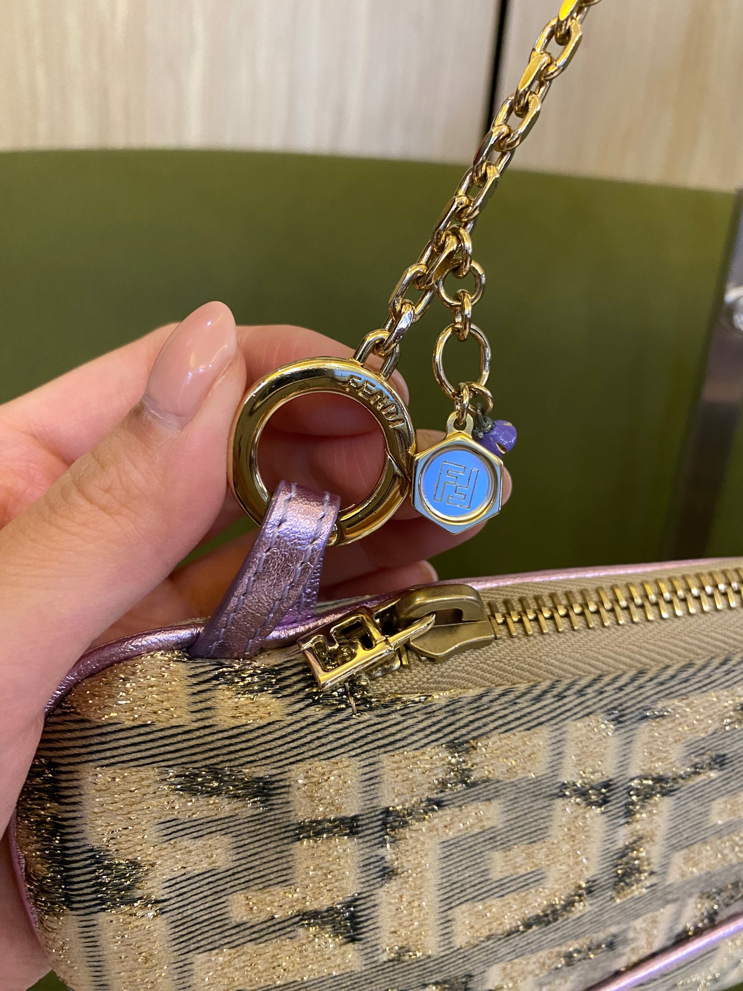 Fendi 2002 Limited Edition Gold Lilac Zucca Monogram Mini Chain Shoulder Bag