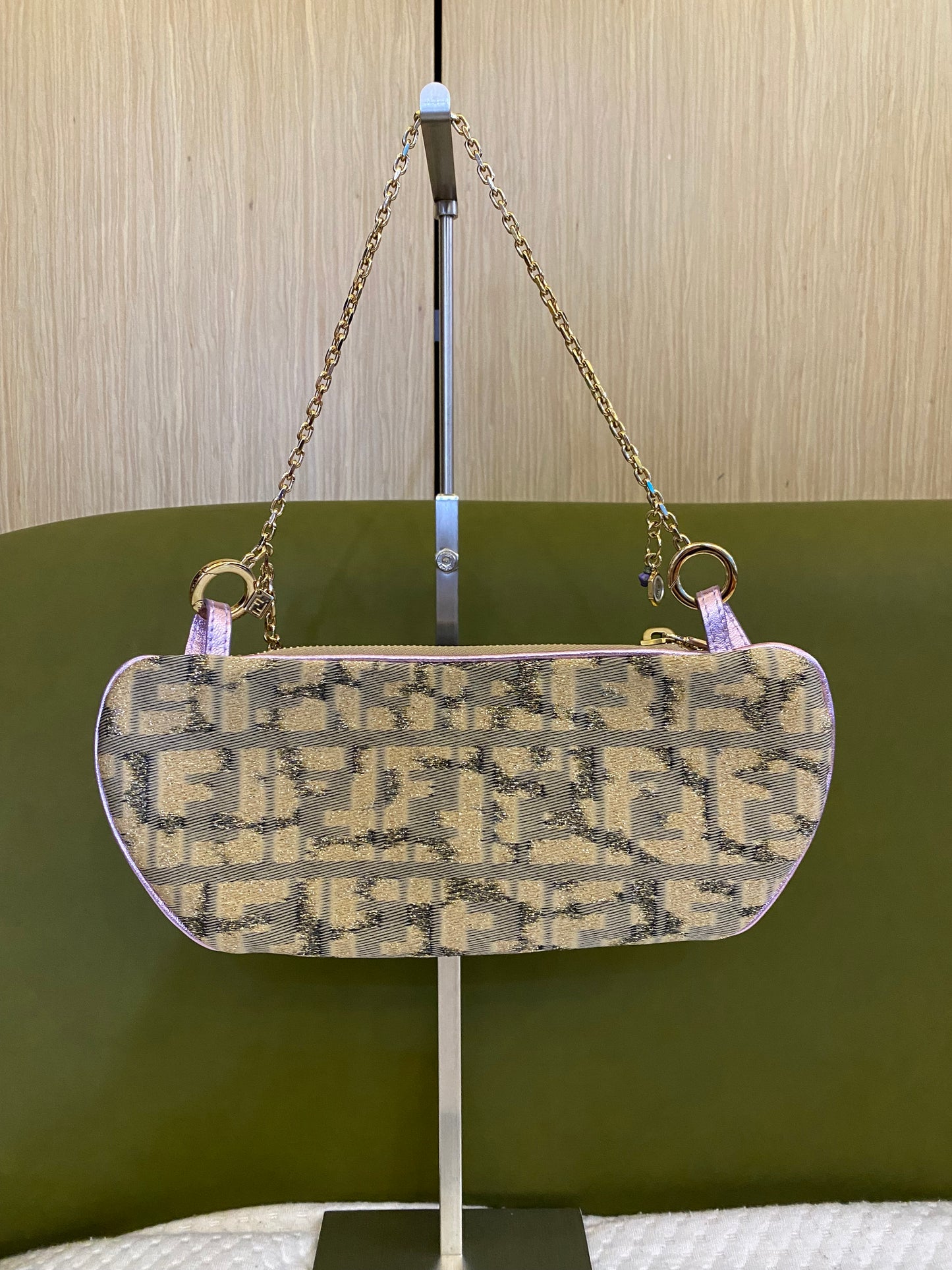 Fendi 2002 Limited Edition Gold Lilac Zucca Monogram Mini Chain Shoulder Bag