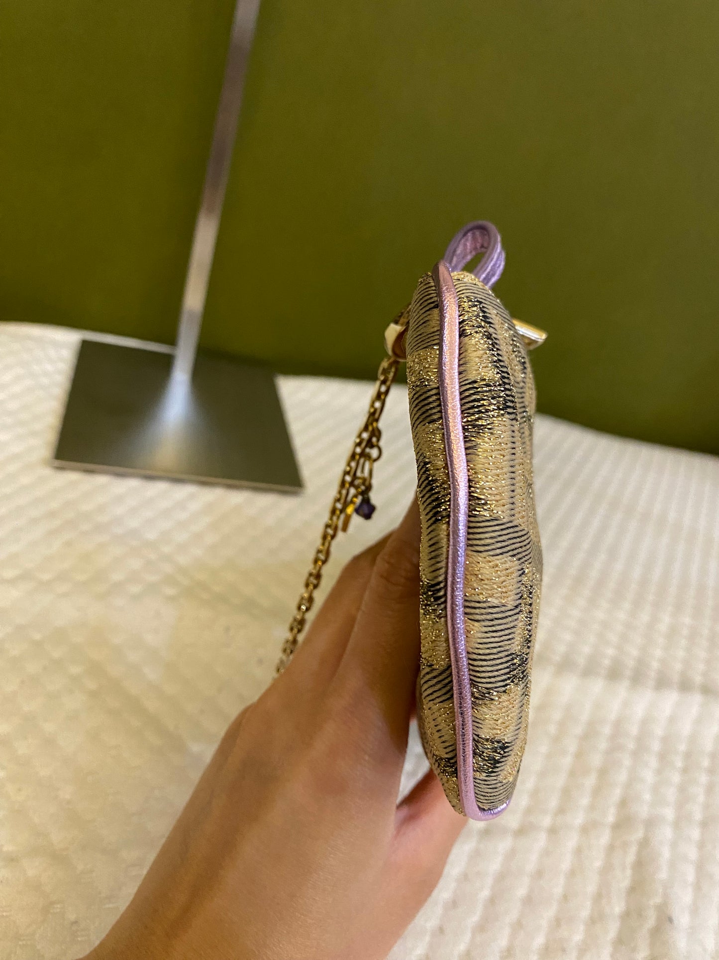 Fendi 2002 Limited Edition Gold Lilac Zucca Monogram Mini Chain Shoulder Bag