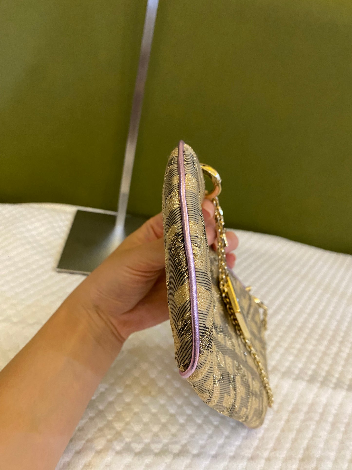 Fendi 2002 Limited Edition Gold Lilac Zucca Monogram Mini Chain Shoulder Bag