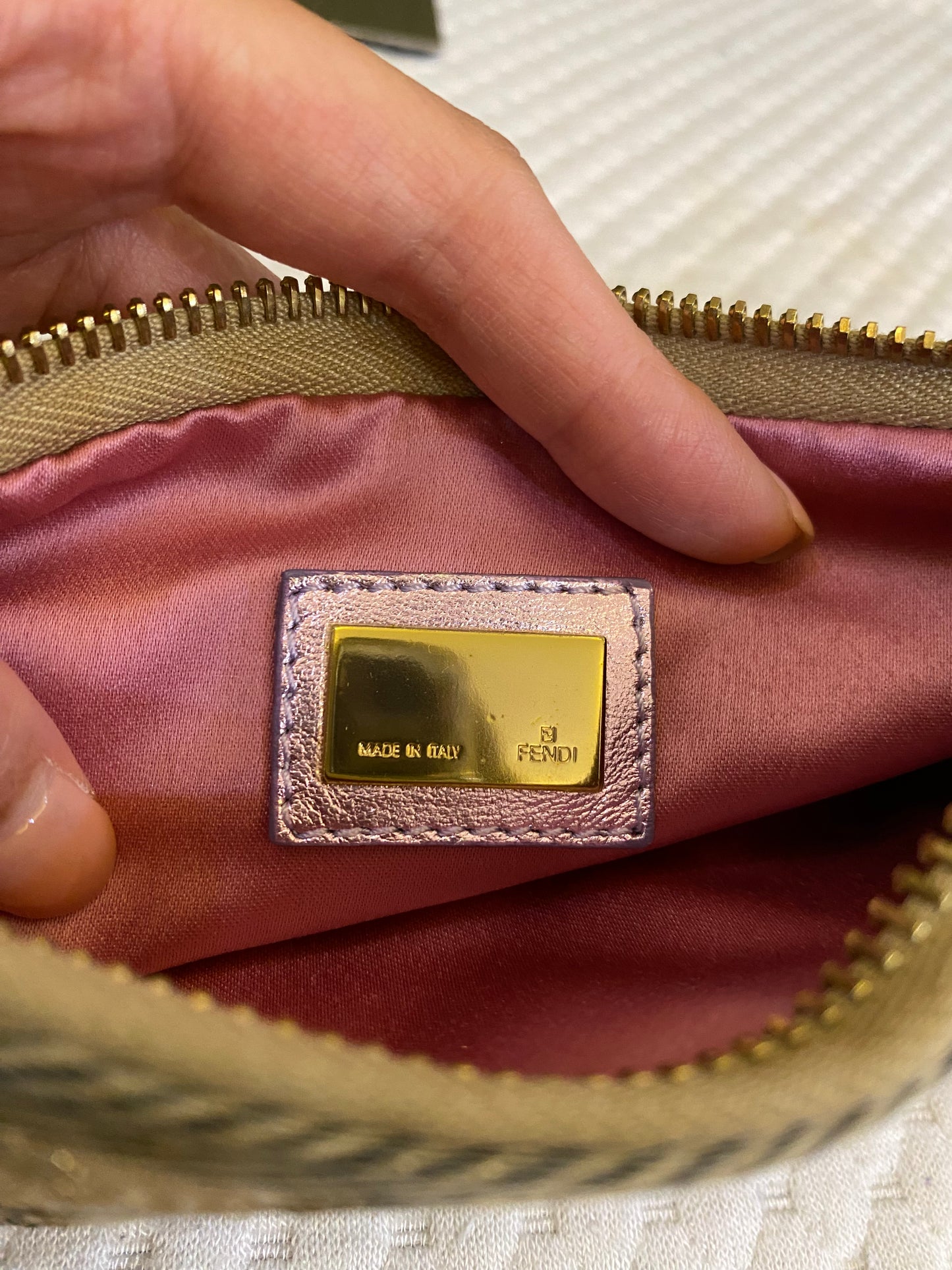 Fendi 2002 Limited Edition Gold Lilac Zucca Monogram Mini Chain Shoulder Bag