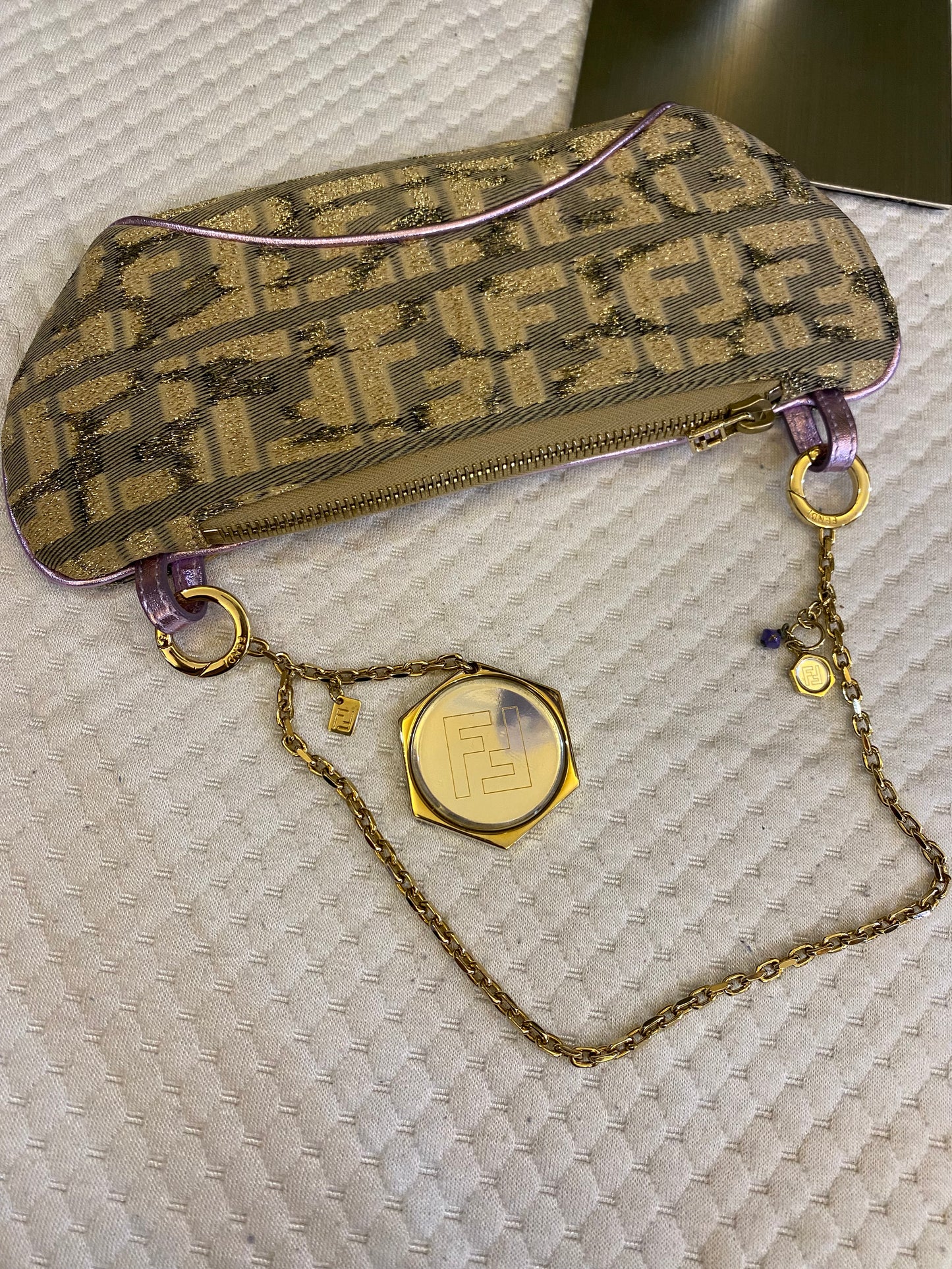 Fendi 2002 Limited Edition Gold Lilac Zucca Monogram Mini Chain Shoulder Bag