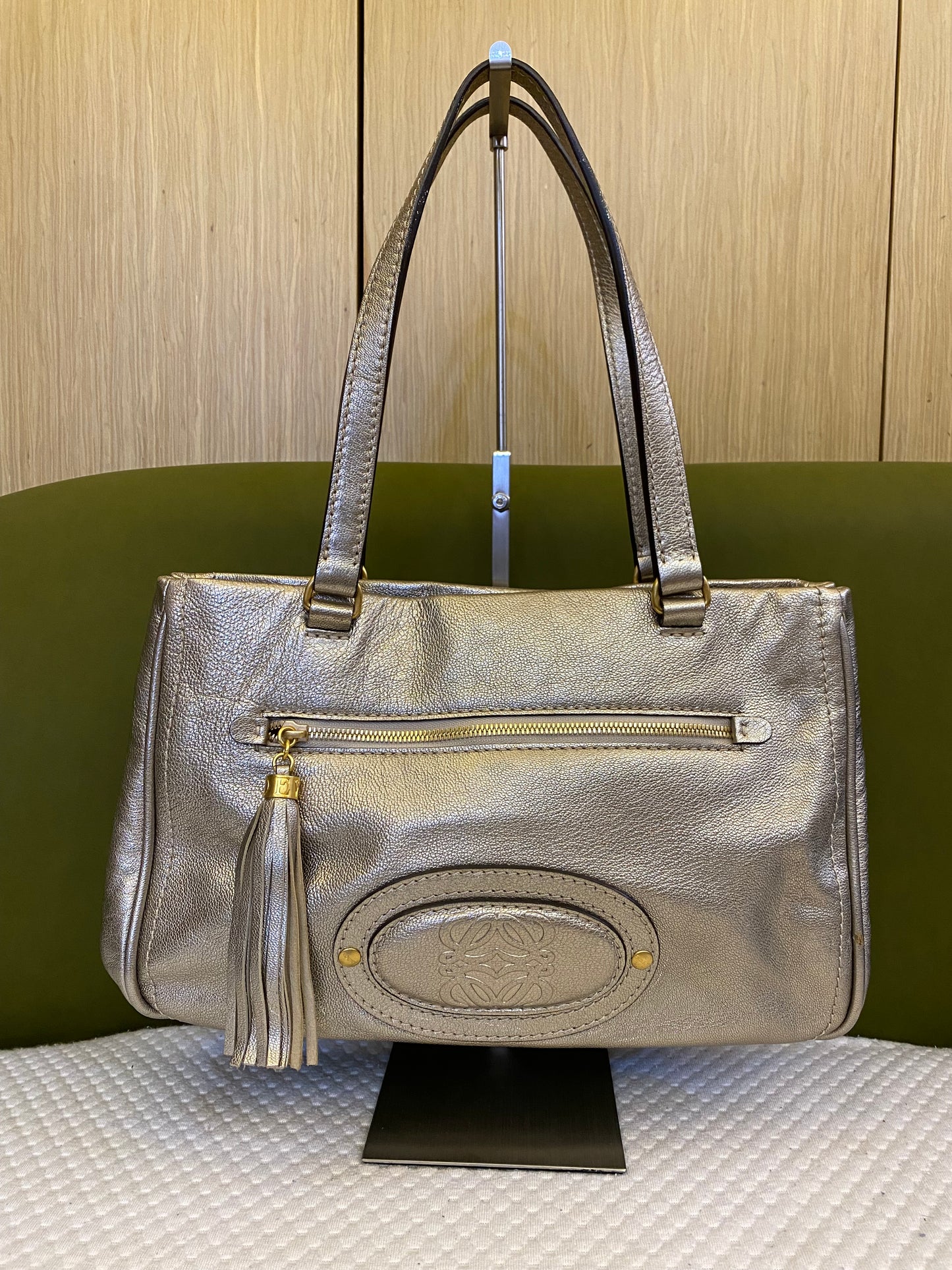 Loewe Paseo Anagram Gold Leather Shoulder Bag