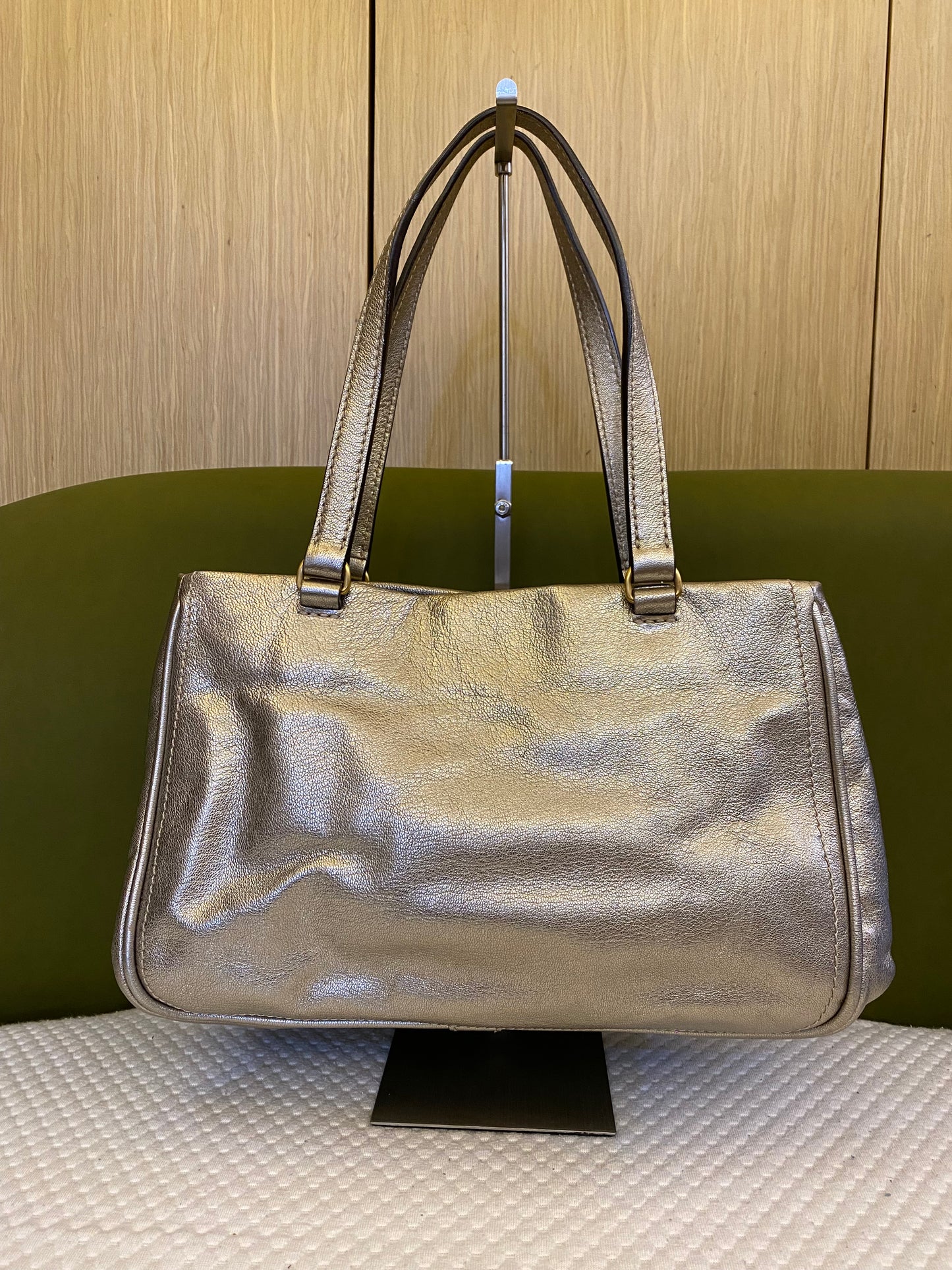 Loewe Paseo Anagram Gold Leather Shoulder Bag