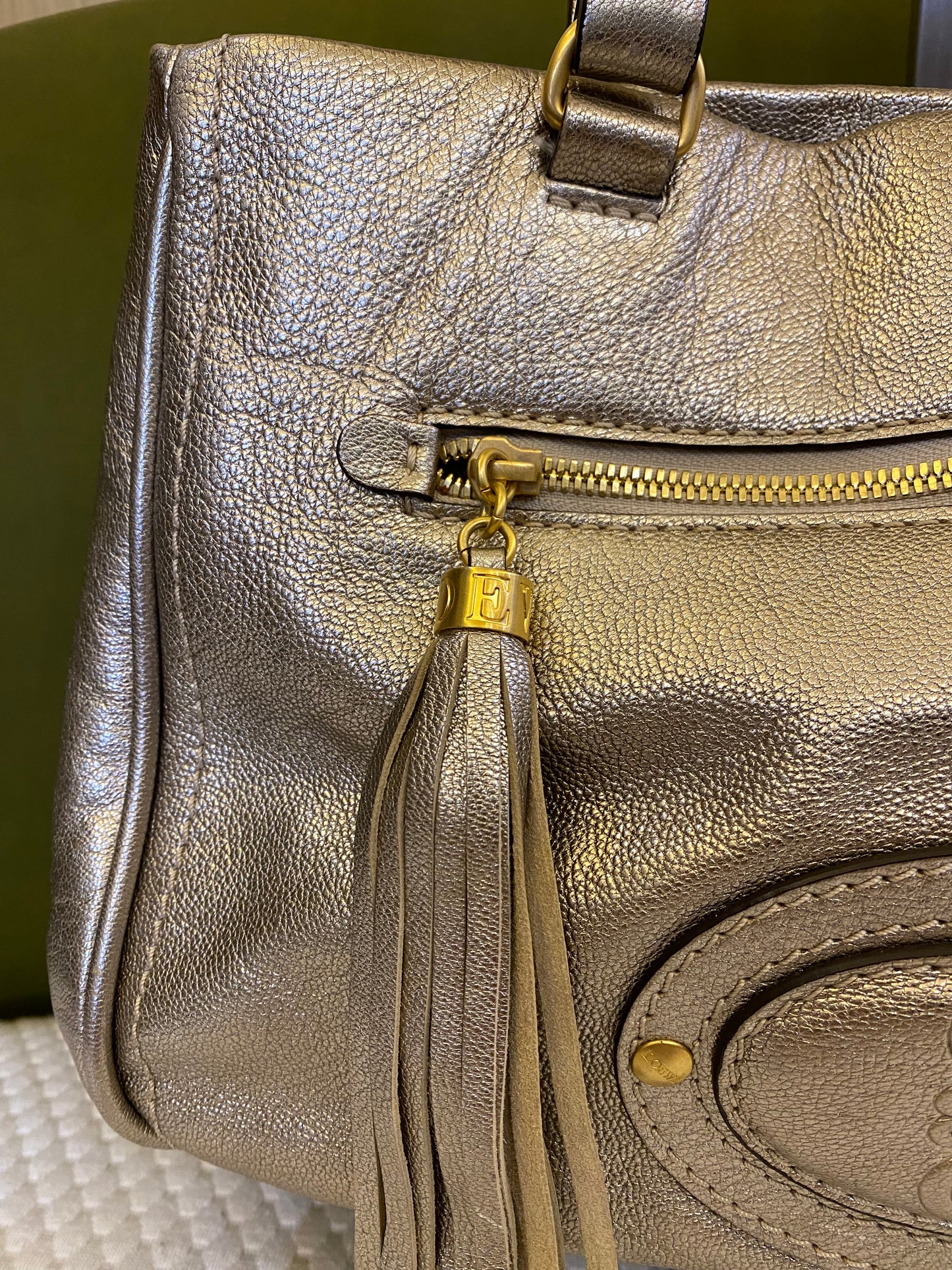 Loewe Paseo Anagram Gold Leather Shoulder Bag
