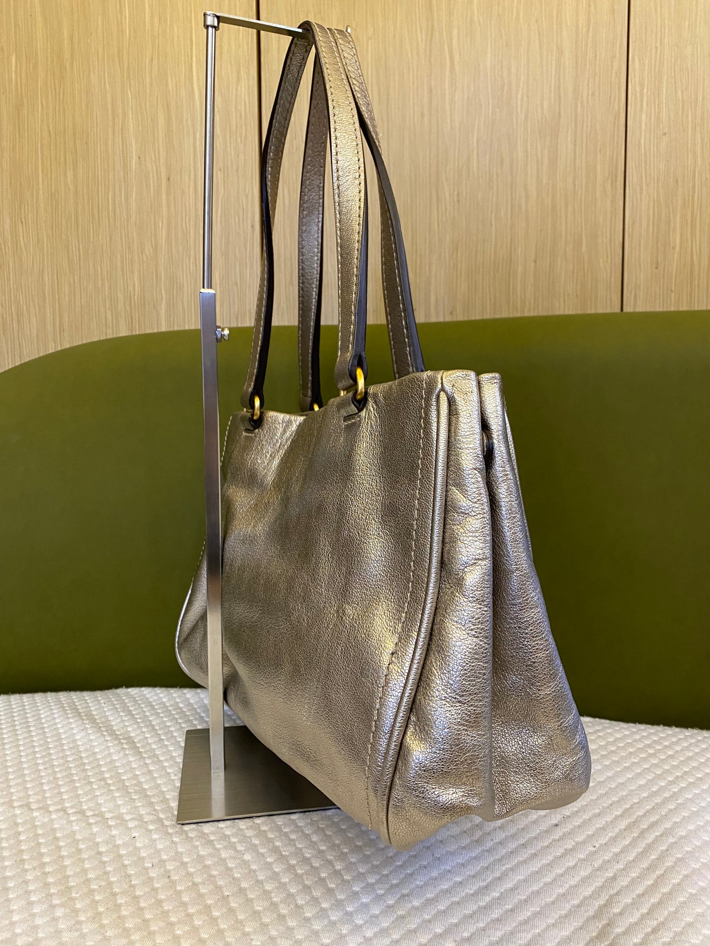 Loewe Paseo Anagram Gold Leather Shoulder Bag