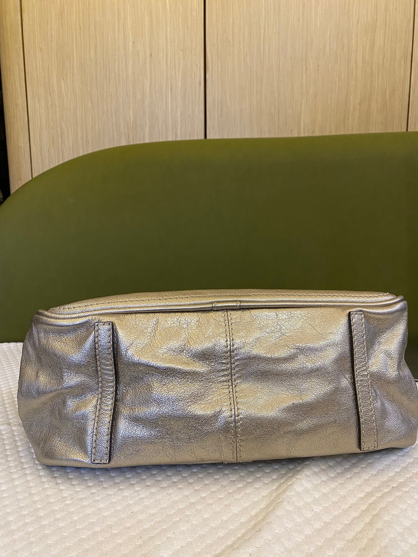 Loewe Paseo Anagram Gold Leather Shoulder Bag