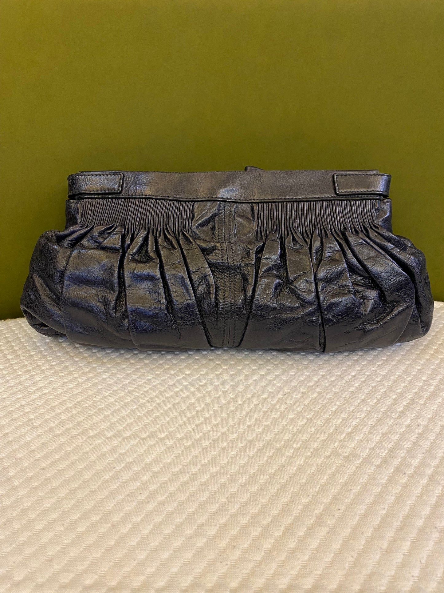 Miu Miu Black Vitello Ruched Clutch Bag