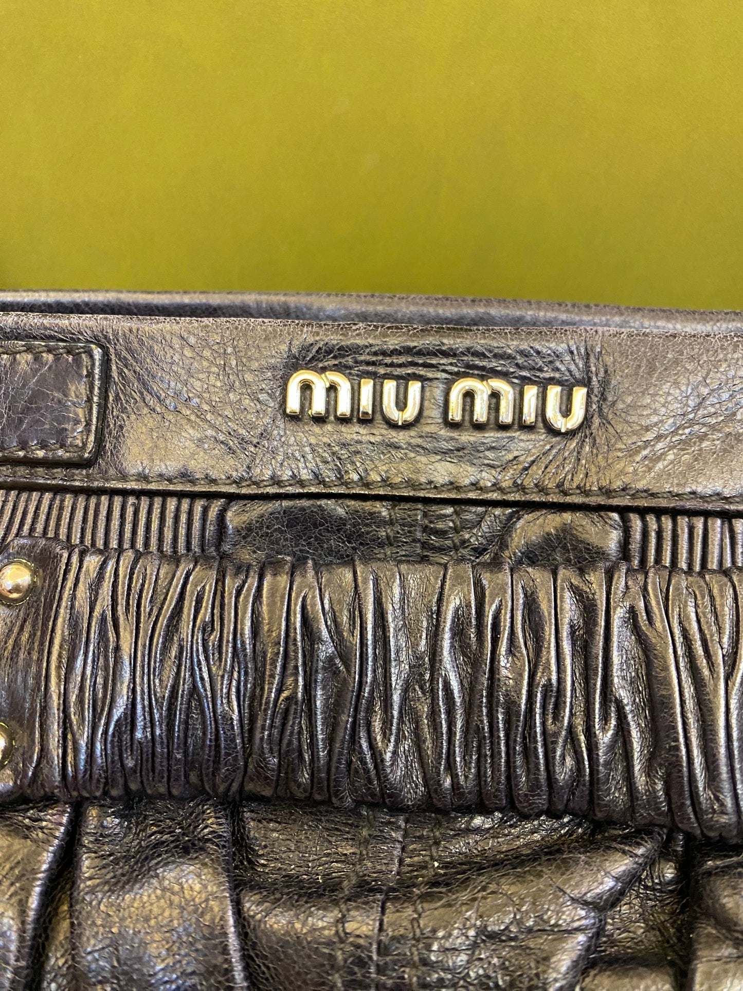 Miu Miu Black Vitello Ruched Clutch Bag