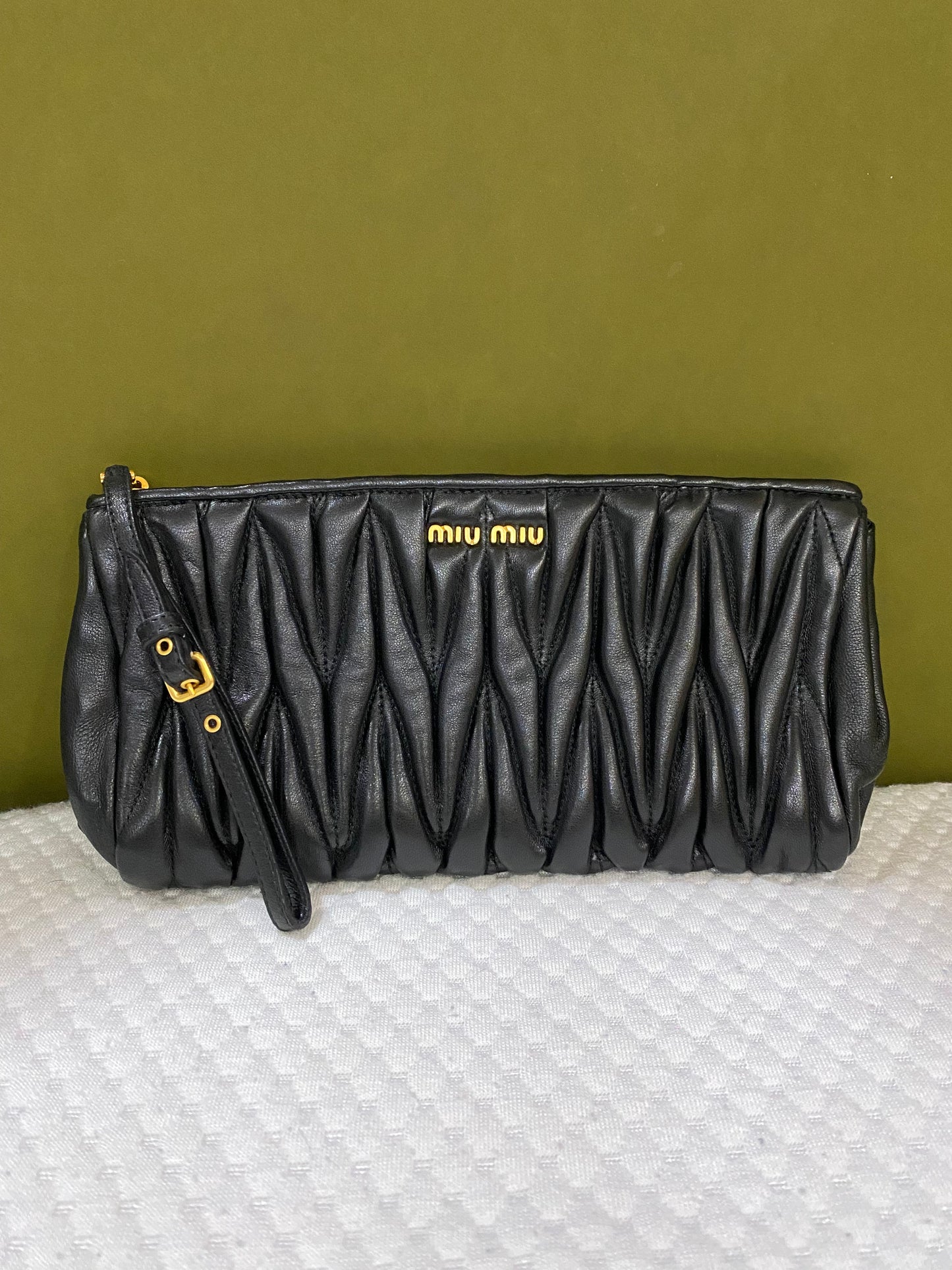 Miu Miu Leather Matelasse Clutch/ Pouch in Black