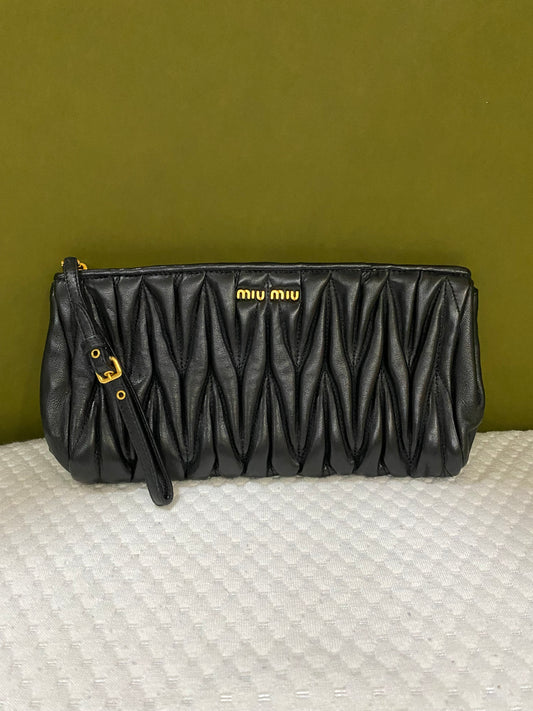 Miu Miu Leather Matelasse Clutch/ Pouch in Black