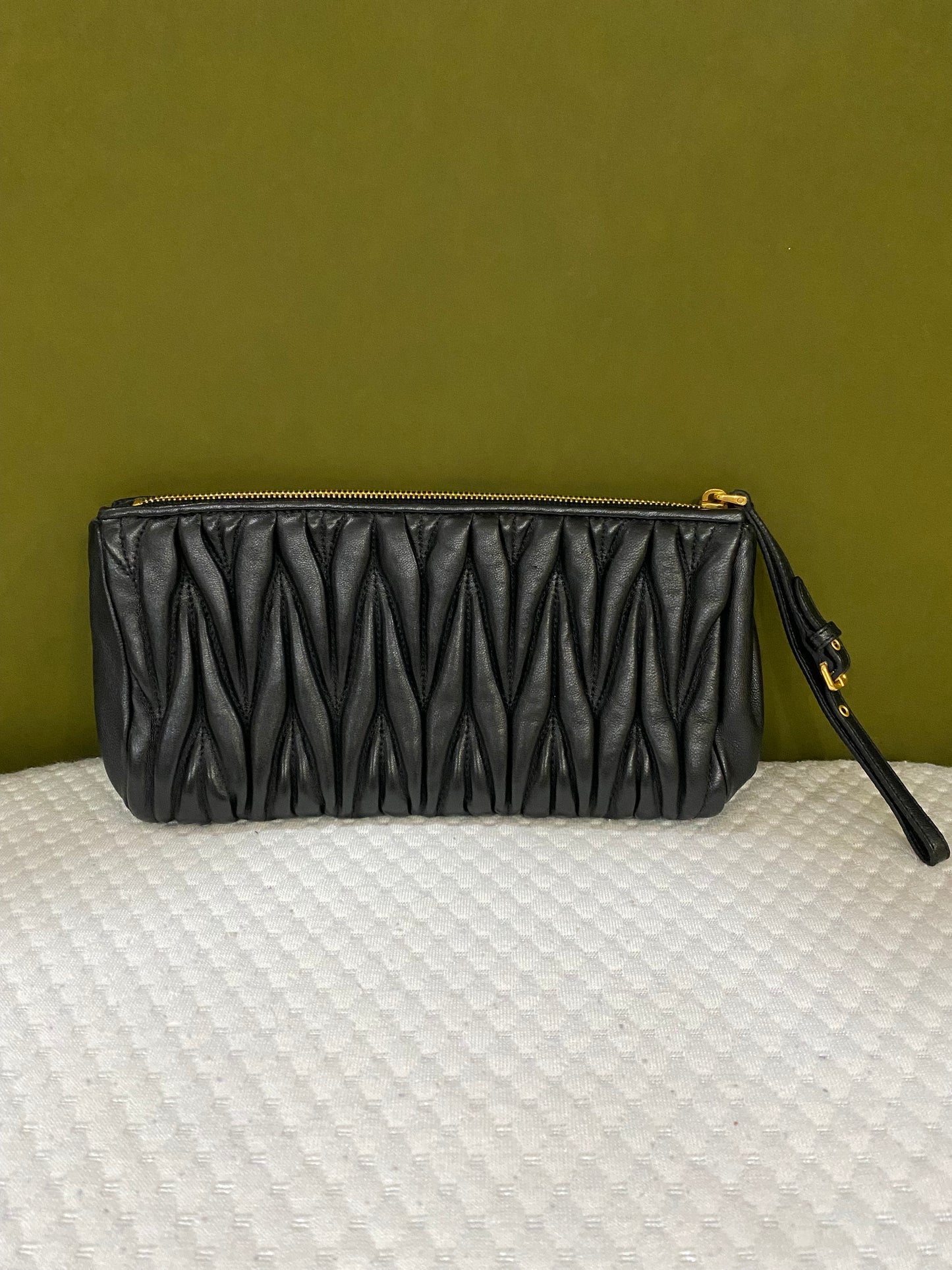 Miu Miu Leather Matelasse Clutch/ Pouch in Black