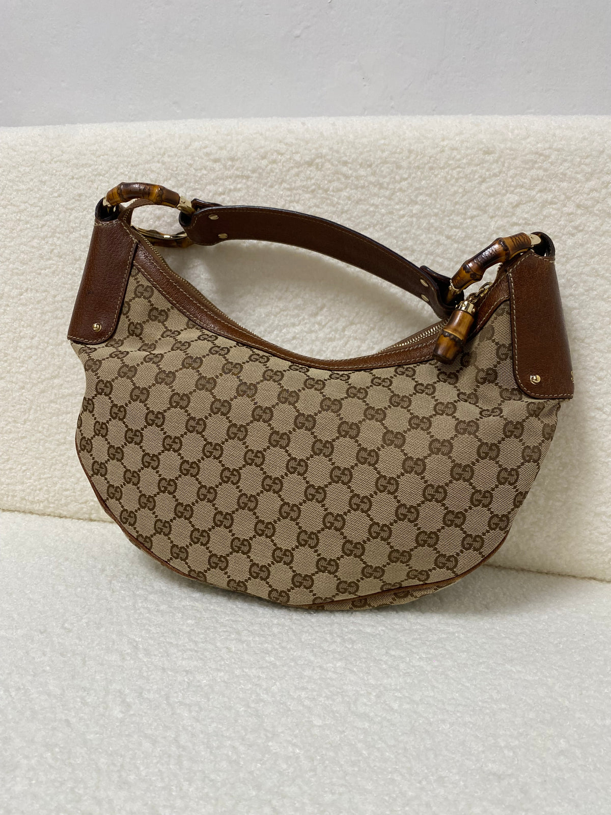 Gucci GG Canvas and Leather Medium Bamboo Ring Hobo