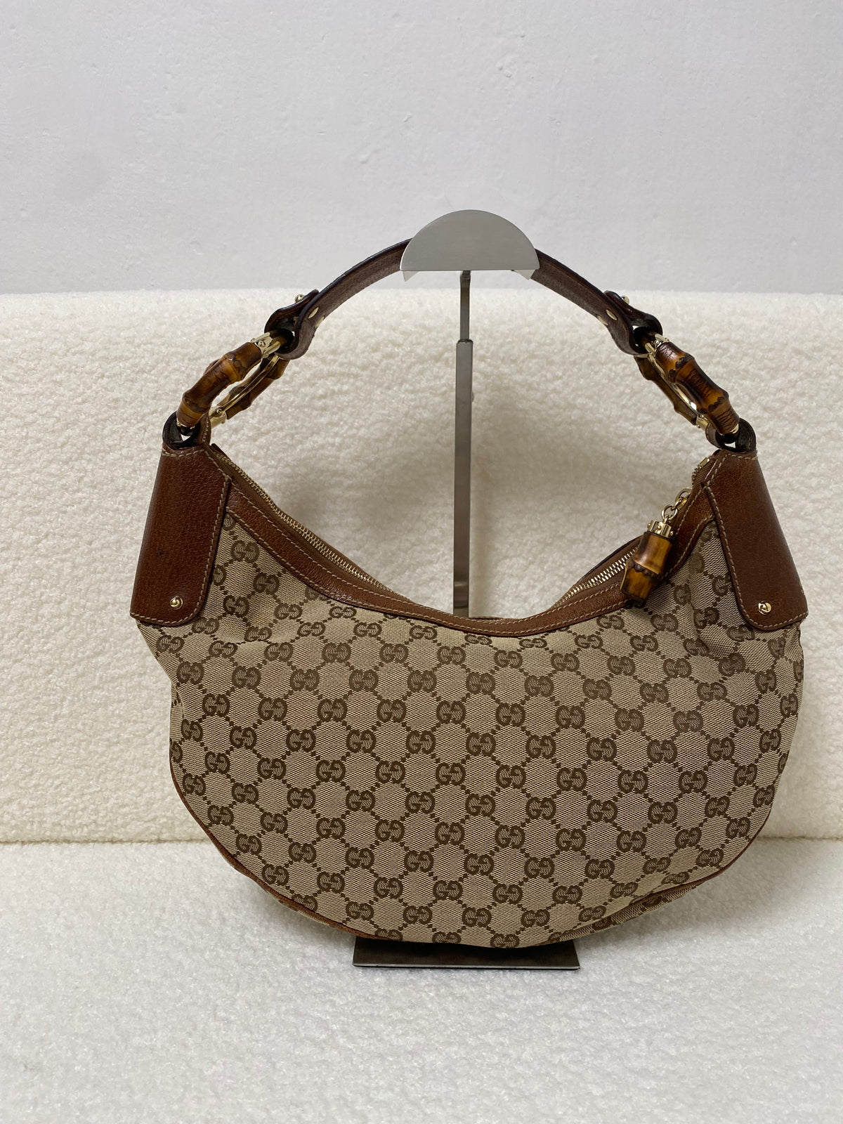 Gucci GG Canvas and Leather Medium Bamboo Ring Hobo