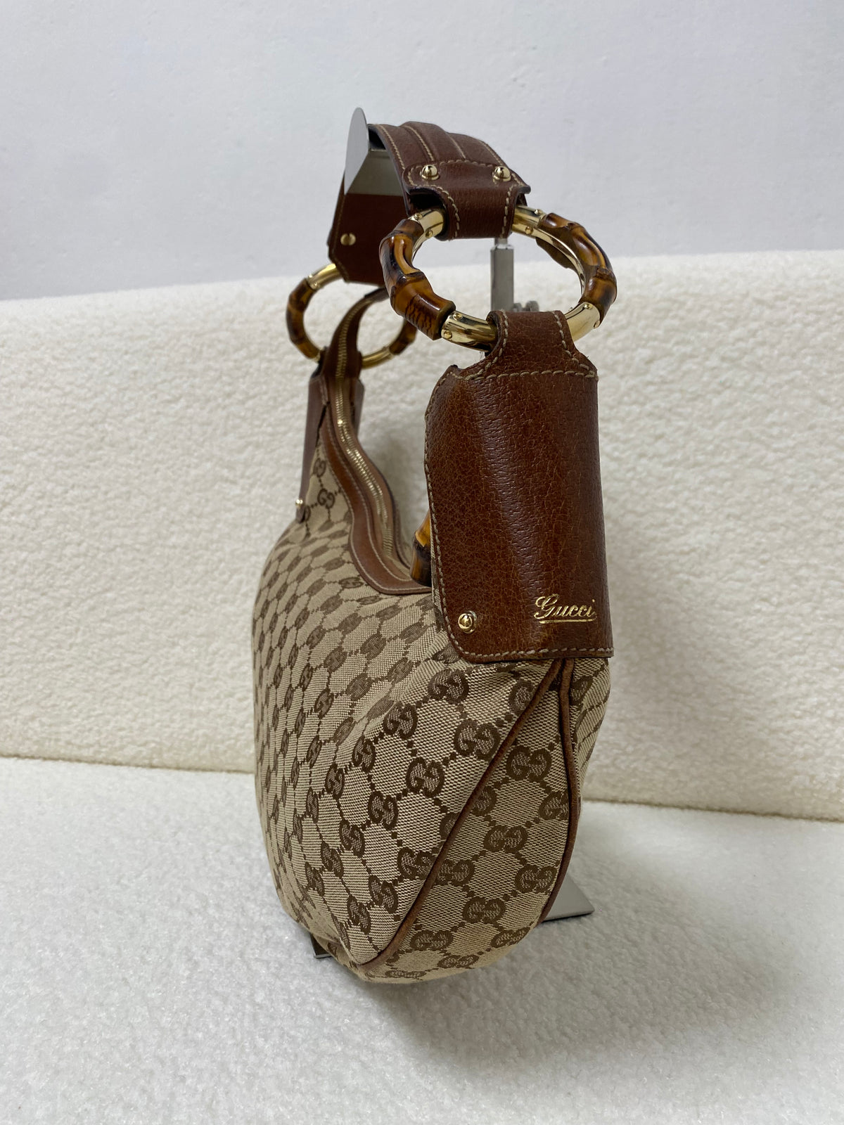 Gucci GG Canvas and Leather Medium Bamboo Ring Hobo