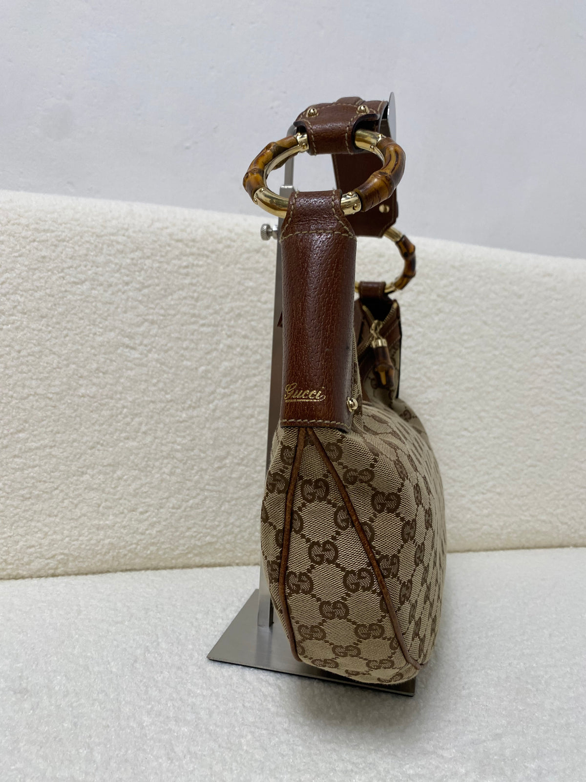 Gucci GG Canvas and Leather Medium Bamboo Ring Hobo