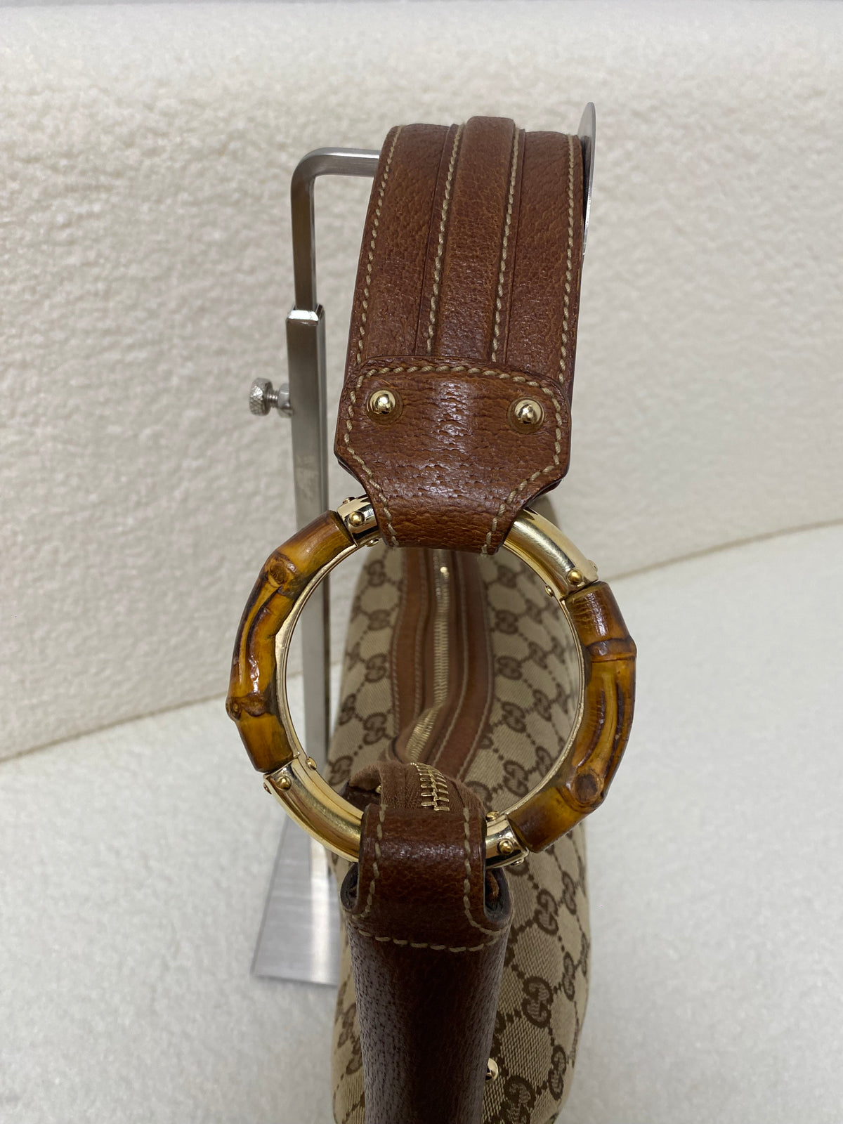 Gucci GG Canvas and Leather Medium Bamboo Ring Hobo