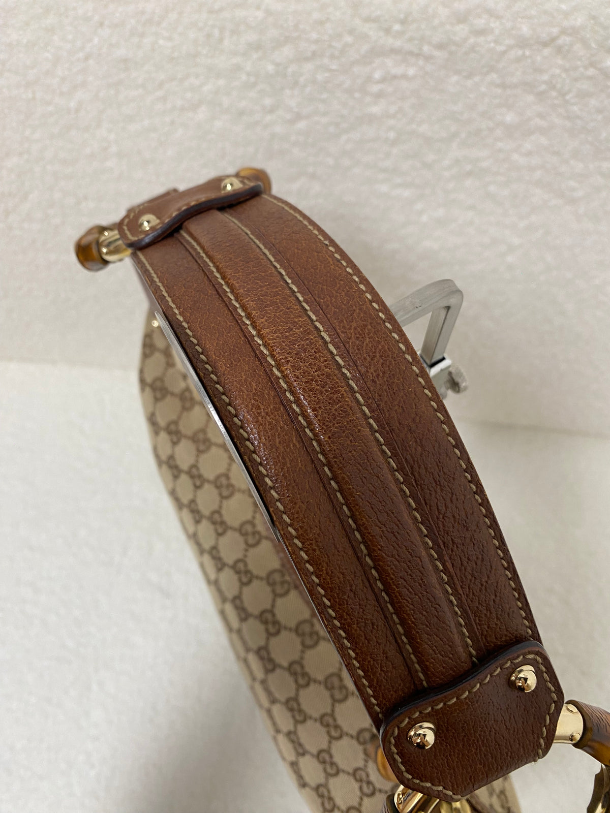 Gucci GG Canvas and Leather Medium Bamboo Ring Hobo