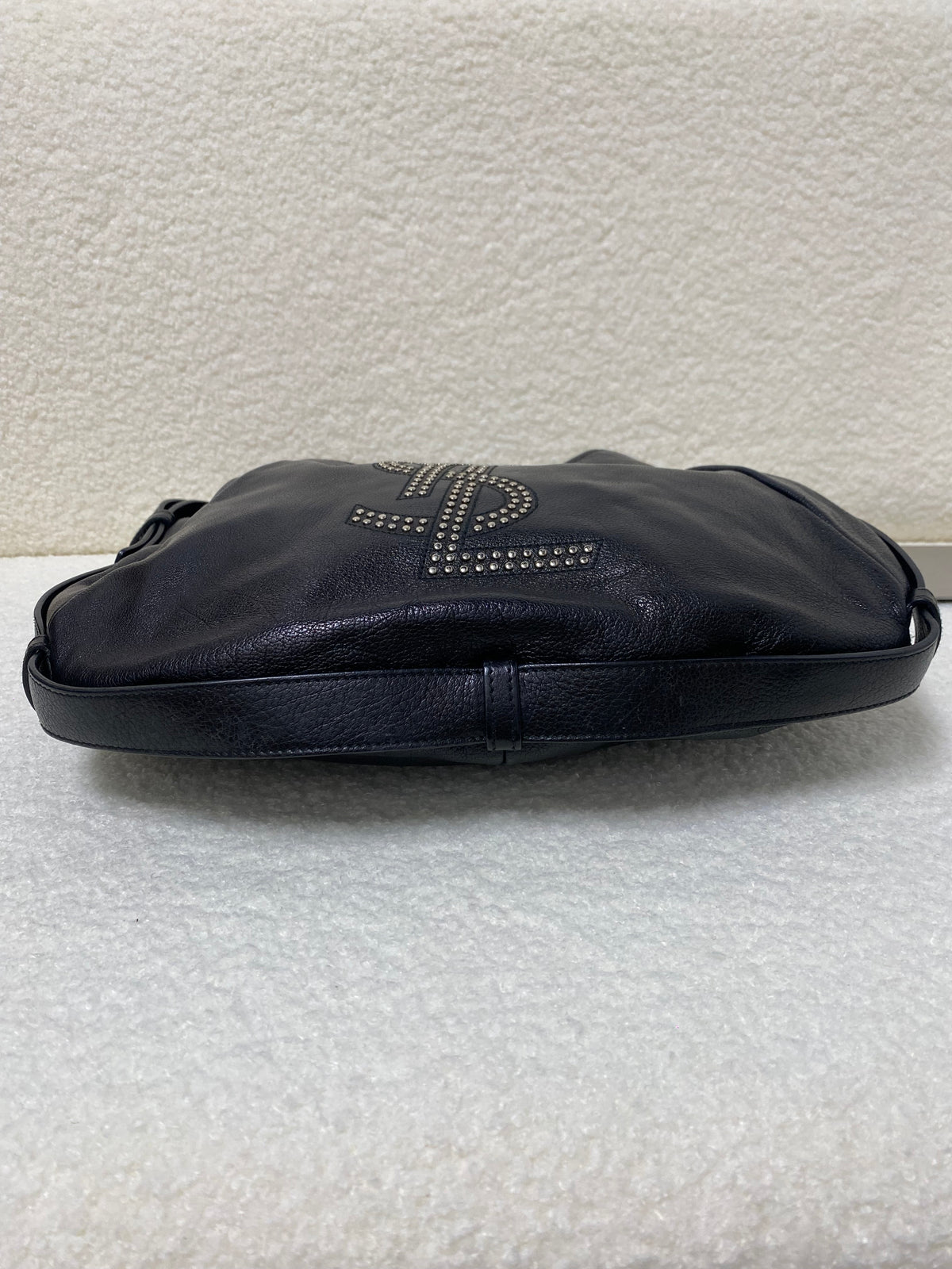 Yves Saint Laurent Calfskin Studded Logo Mombasa Hobo Black