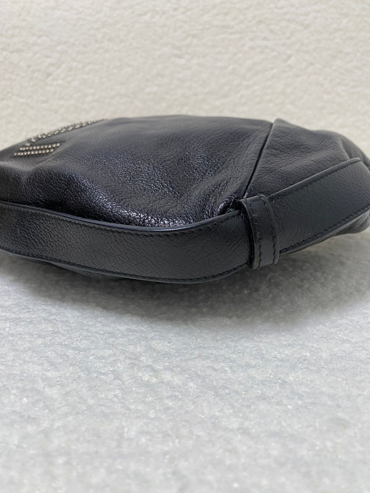 Yves Saint Laurent Calfskin Studded Logo Mombasa Hobo Black