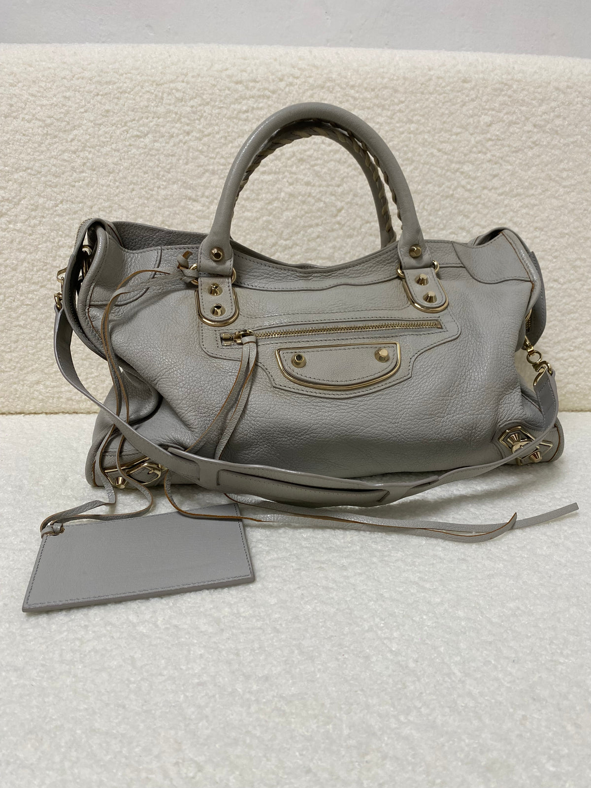 Balenciaga Chevre Gold Metallic Edge Hardware City in Gris Glace