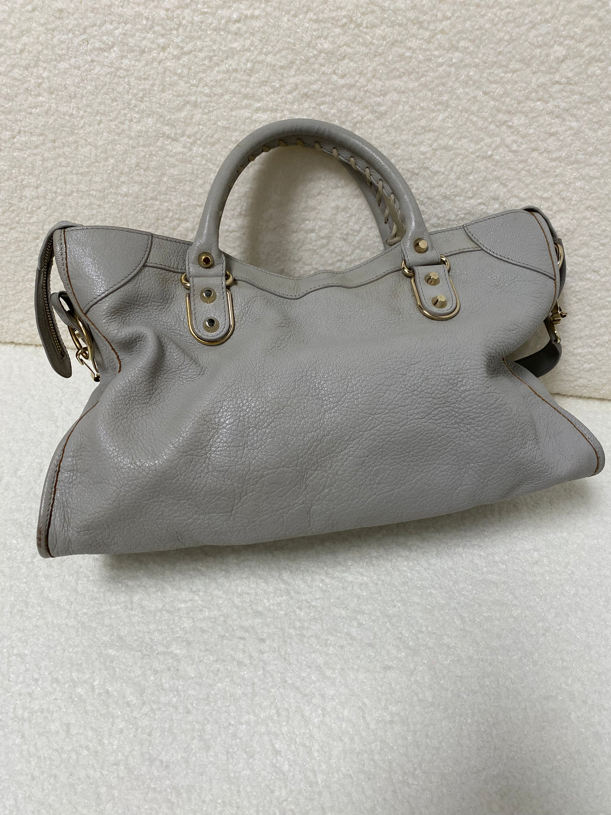 Balenciaga Chevre Gold Metallic Edge Hardware City in Gris Glace