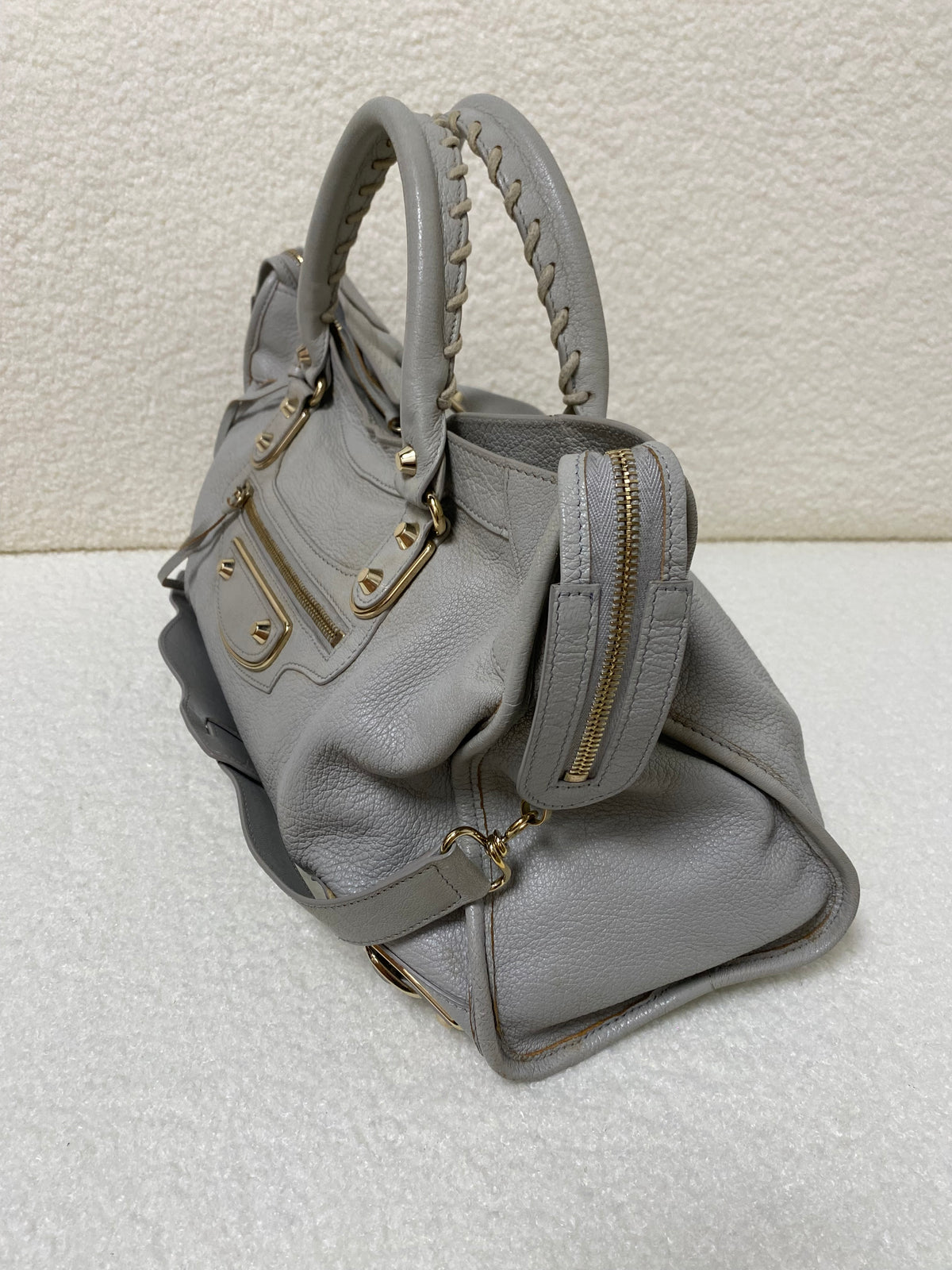 Balenciaga Chevre Gold Metallic Edge Hardware City in Gris Glace
