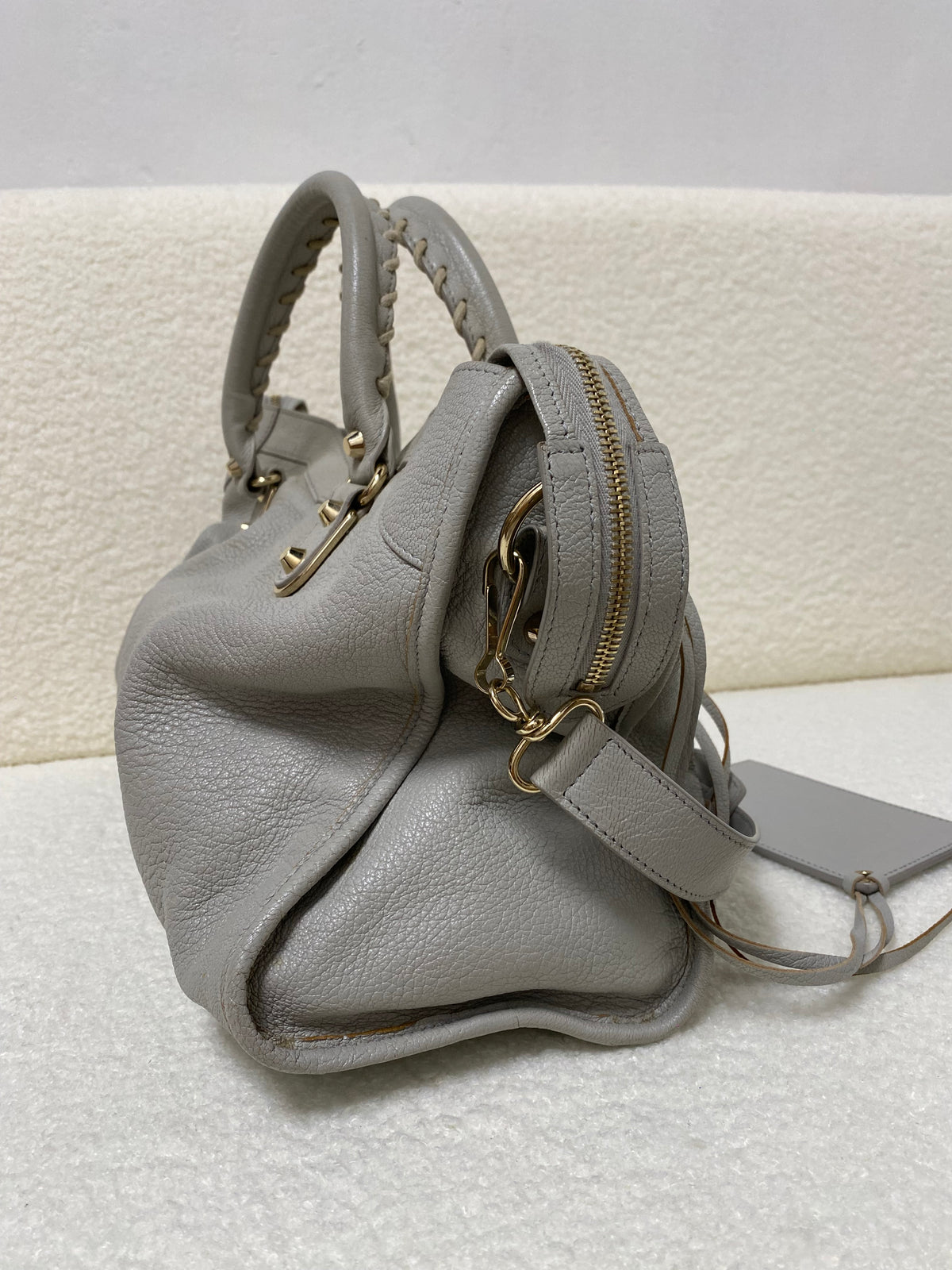 Balenciaga Chevre Gold Metallic Edge Hardware City in Gris Glace