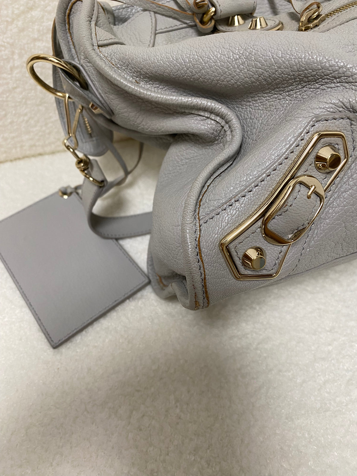 Balenciaga Chevre Gold Metallic Edge Hardware City in Gris Glace