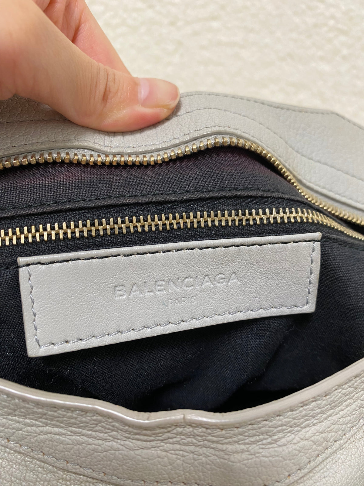 Balenciaga Chevre Gold Metallic Edge Hardware City in Gris Glace