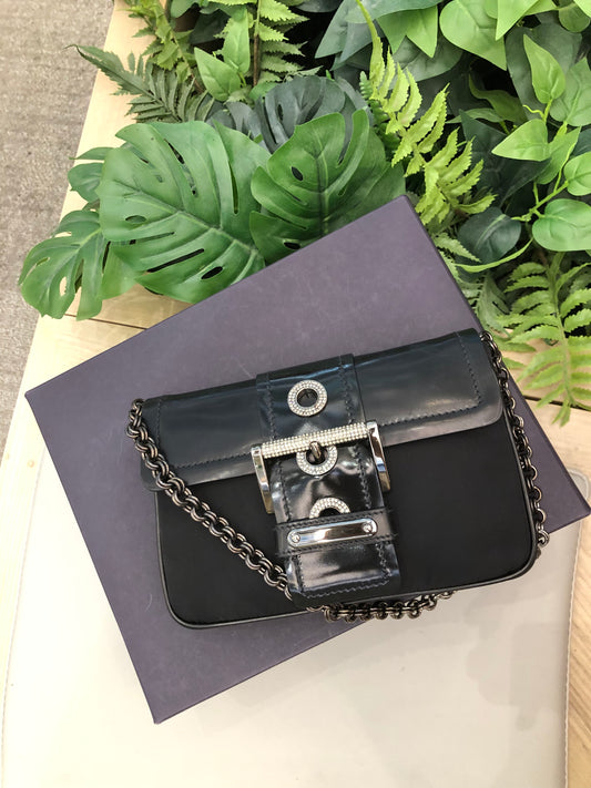 Prada crystal buckle mini chain bag