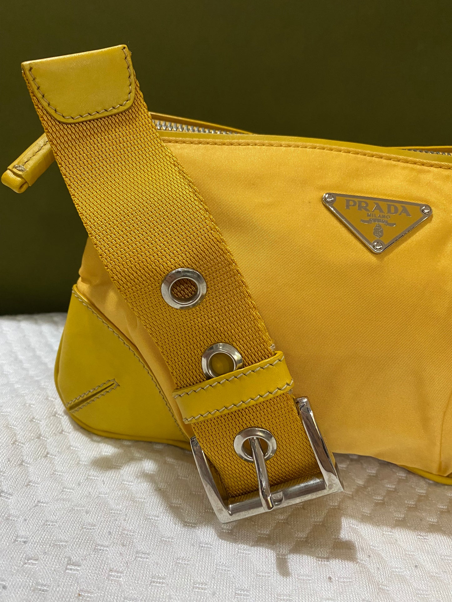 Prada Vintage Sport Yellow Tessuto Nylon Shoulder Bag