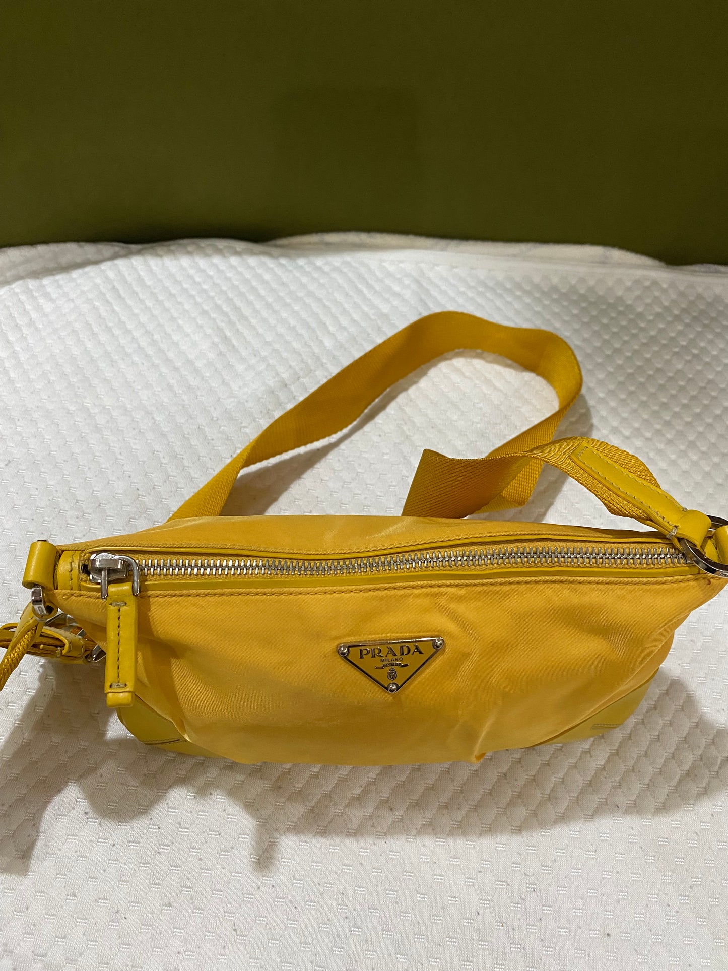 Prada Vintage Sport Yellow Tessuto Nylon Shoulder Bag